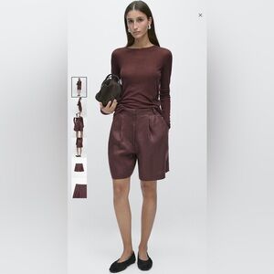 Massimo Dutti 100% Linen Bermuda shorts in Brown NWT
